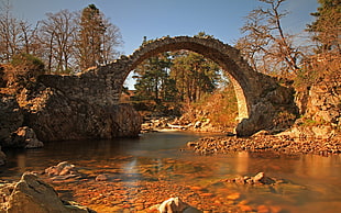 concrete arch with flowing water HD wallpaper