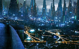 black buildings digital wallpaper, cyberpunk, cityscape, futuristic city, science fiction