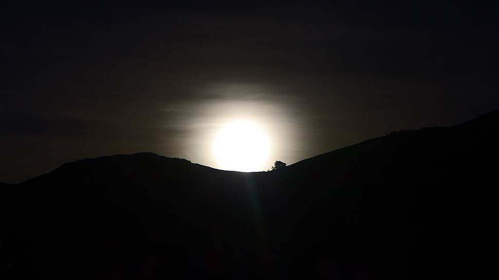 silhouette of mountain, sunset HD wallpaper