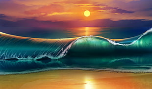 ocean's wave during sundown digital wallpaper