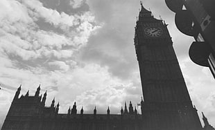 low-angle grayscale photo of Elizabeth Tower, London, London, Big Ben, city, vintage