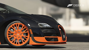 black and orange Bugatti Veyron coupe, car, black cars, orange, video games HD wallpaper