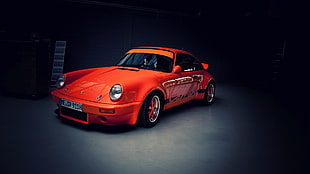 orange coupe, car, Porsche, orange