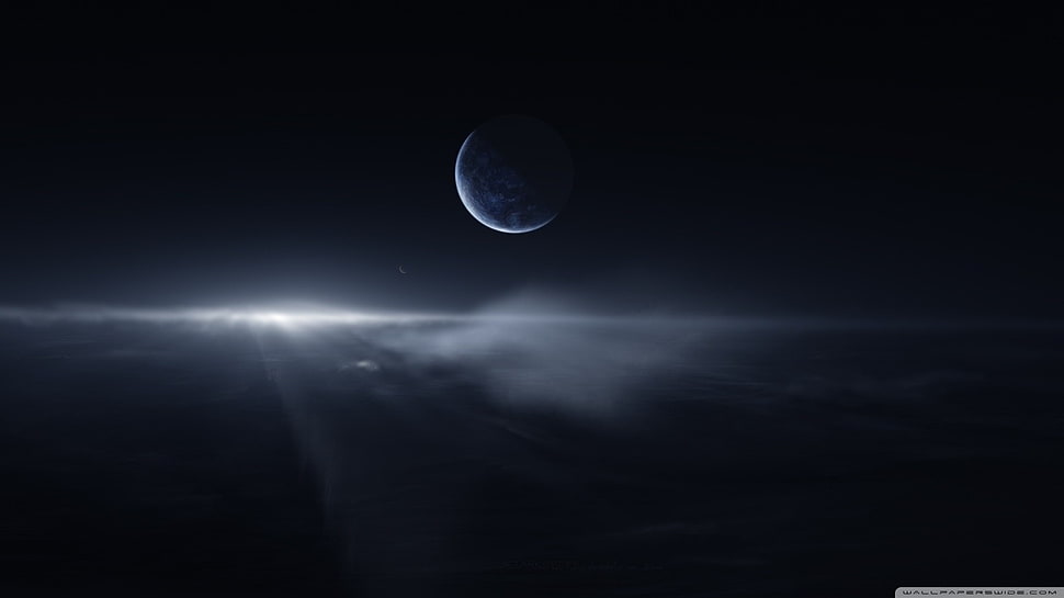 black planet, space, dark blue, planet HD wallpaper