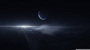black planet, space, dark blue, planet HD wallpaper