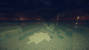 green pool tiles, Minecraft, water, sea, Sun