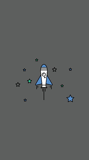 white and blue space rocket illustration, material minimal HD wallpaper