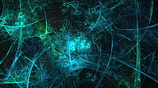 green, white, and blue abstract painting