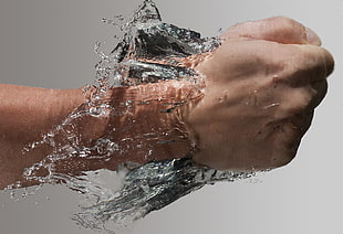 right human hand punched water photography HD wallpaper