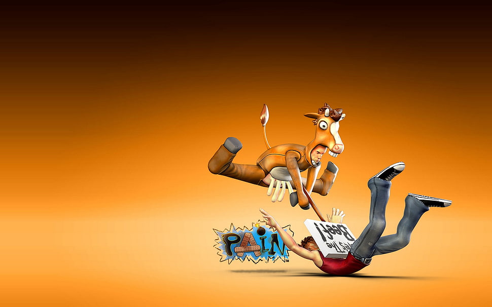 brown animal costume illustration, digital art, humor HD wallpaper