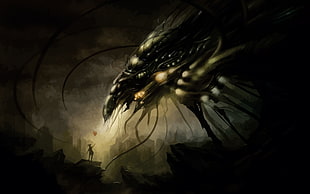 mythical creature wallpaper, science fiction, artwork, fantasy art, dark HD wallpaper