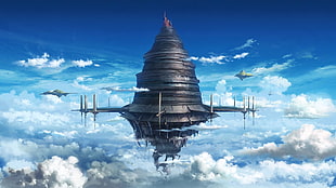 floating castle graphic, Sword Art Online, anime, landscape