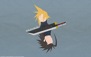 yellow and black haired men cartoon illustration, Final Fantasy VII, Cloud Strife, Zack Fair, video games