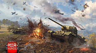 War Thunder promo art, War Thunder, airplane, tank, T-34 HD wallpaper