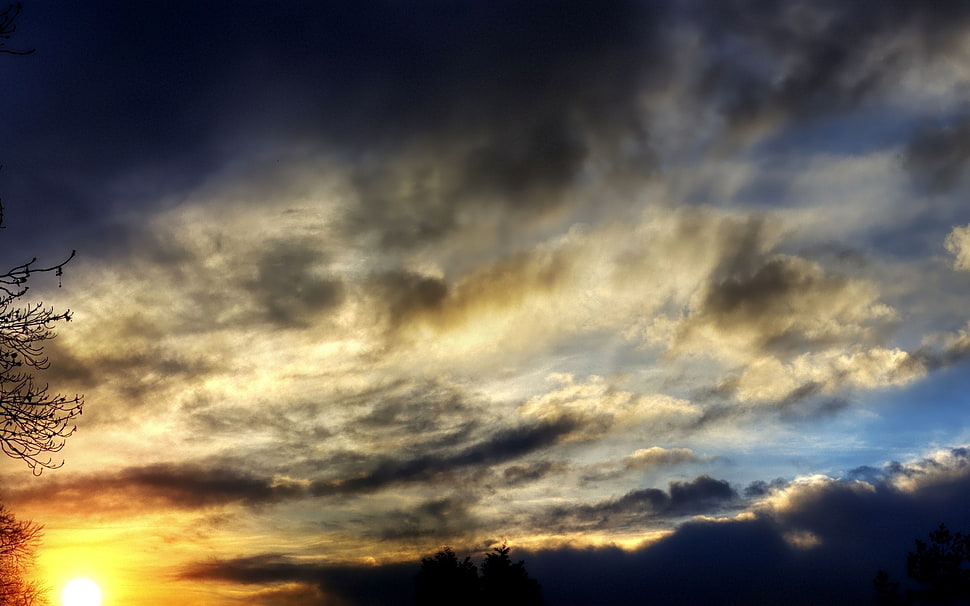 cloudy day during sunset HD wallpaper