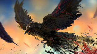 photo of black bird, birds, chains, artwork, crow HD wallpaper
