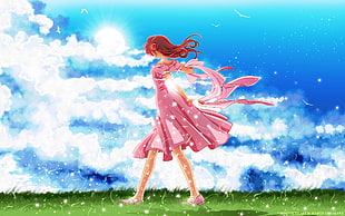 red-haired female anime character graphics HD wallpaper