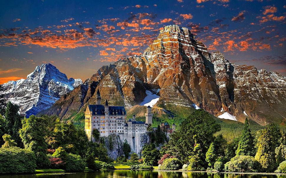 green trees and brown mountain wallpaper, mountains, reflection, trees HD wallpaper