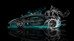 blue cart artwork, car, vehicle, liquid, digital art HD wallpaper