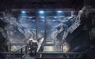 game application wallpaper, futuristic, mech