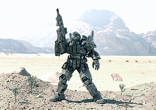 gray character holding rifle digital wallpaper, Avitus12, soldier, science fiction