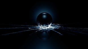 black ball break mirror photo, digital art, sphere, broken glass, dark