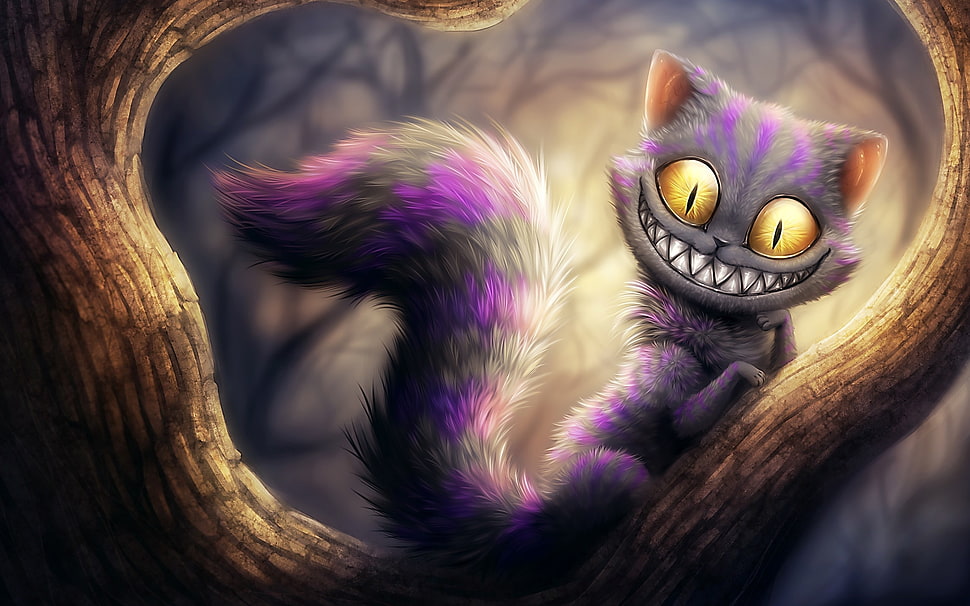 purple and gray cat poster, Cheshire Cat HD wallpaper