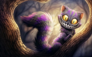 purple and gray cat poster, Cheshire Cat