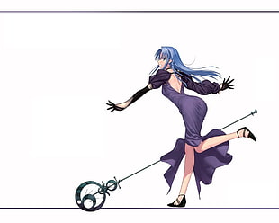 blue haired female anime character 2D illustration