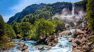 waterfalls wallpaper, Switzerland, waterfall, trees, rapids