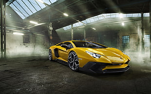 yellow coupe Lamborghini Aventador, Lamborghini, car