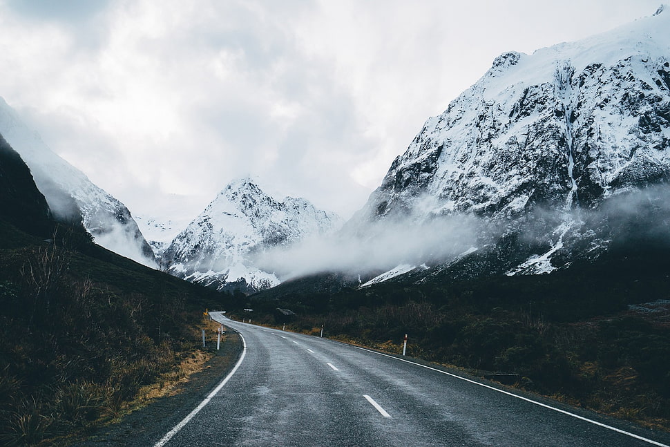 gray road, nature, mountains, road HD wallpaper