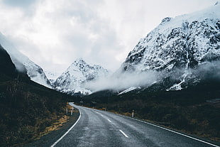 gray road, nature, mountains, road