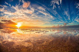 ocean near mountain during sunrise, north shore, hawaii HD wallpaper