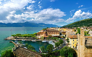 brown stoned houses and buildings, photography, Italy, lake garda