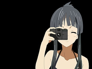 girl anime character holding black camera