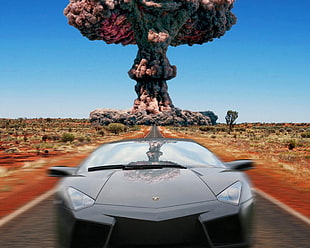 gray Lamborghini Reventon, car, Lamborghini, desert, road HD wallpaper