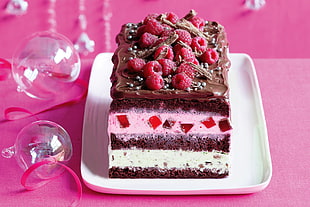 brown and white strawberry cake