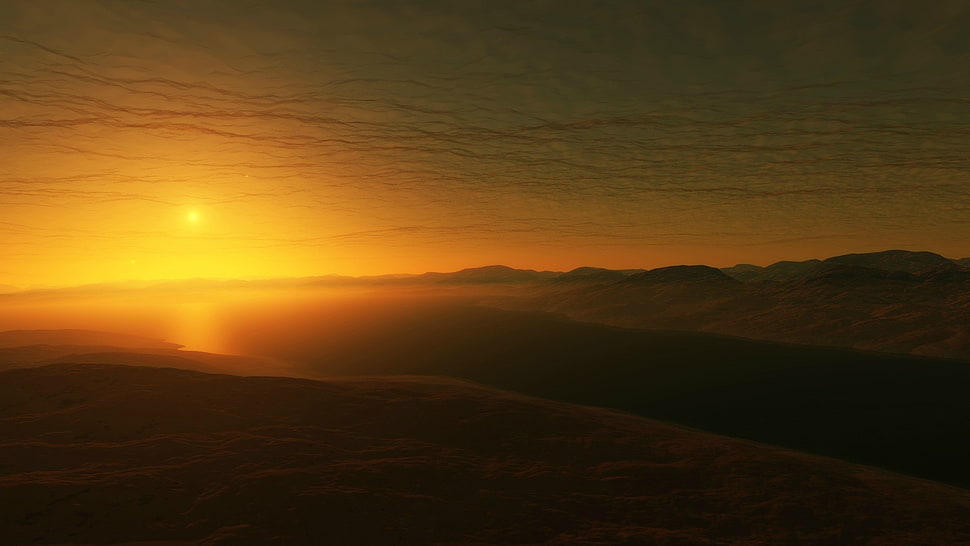 deserted field, Space Engine, Sun HD wallpaper