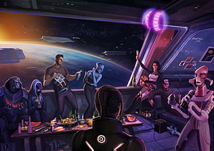 man in black crew-neck shirt illustration, video games, Mass Effect, Mass Effect 3, digital art