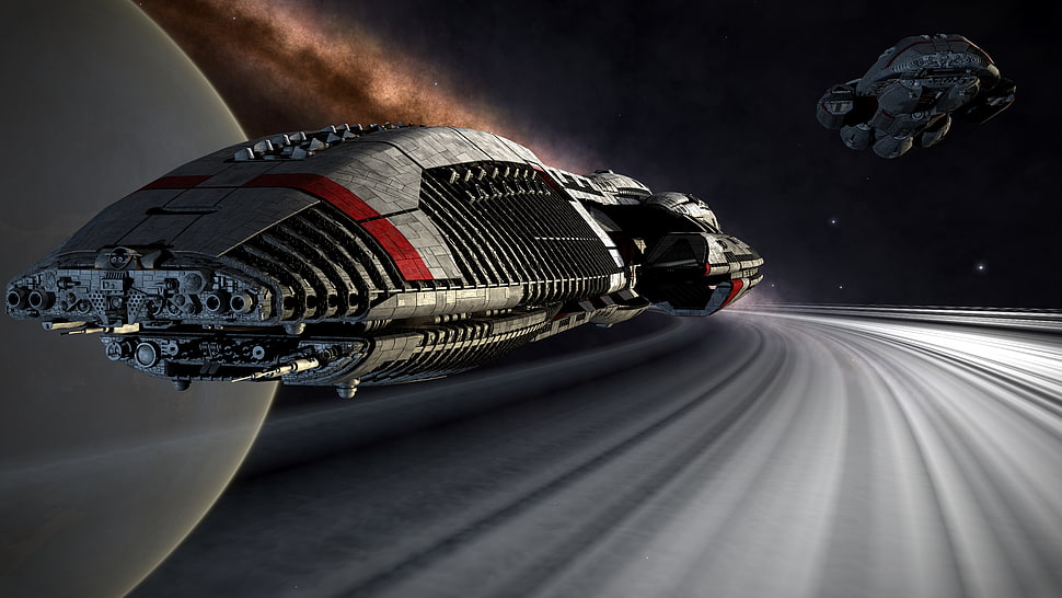 gray spaceship, science fiction, futuristic, Battlestar Galactica, digital art HD wallpaper
