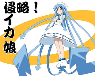 long blue hair white dress female anime character