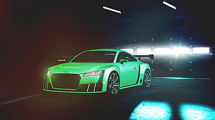 green coupe, Audi, car, colorful