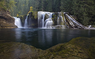 landscape photo of waterfalls HD wallpaper