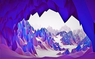 purple and white illustration, abstract, 3D, cave, bright