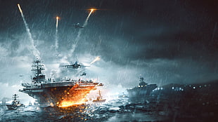 ship wallpaper, Battlefield 4, aircraft carrier, jet fighter, ship HD wallpaper
