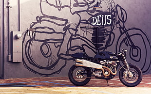 black and white wall decor, motors, graffiti, vehicle