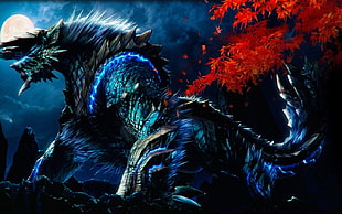 black, blue, and green monster illustration, Monster Hunter, Jinouga, Zinogre, fantasy art