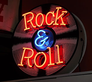 red rock & roll neon light signage, rock & roll, neon, sign