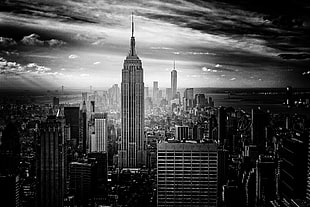 grayscale photo of city buildings, city, black, monochrome, USA